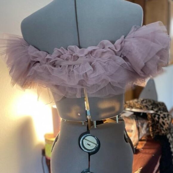 Free People Birthday Cake Tiered Tulle Top-Size M-Oyster Mauve Color - Picture 4 of 4